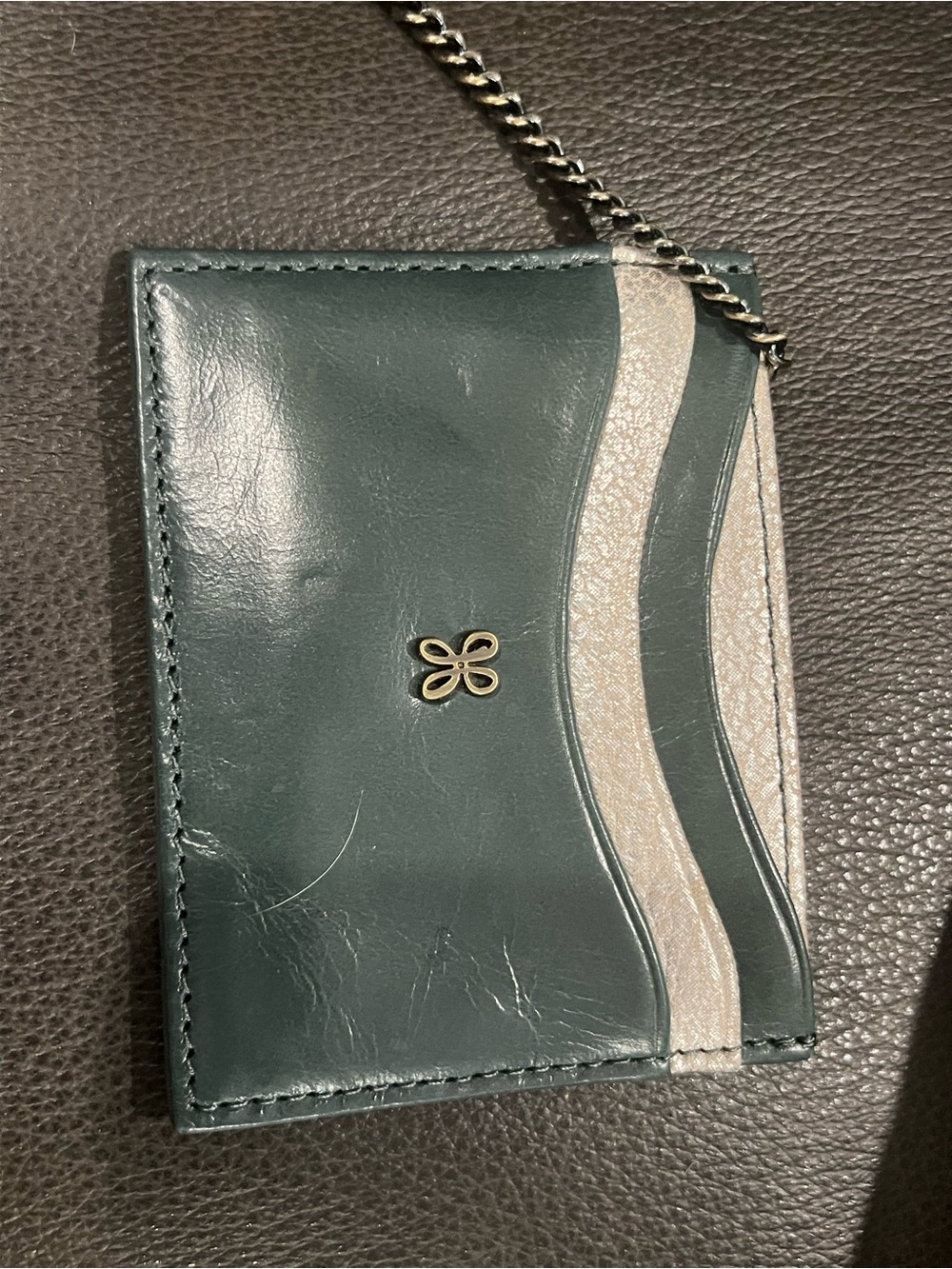 HOBO Teal Leather Card Case with Silver Wave Accent